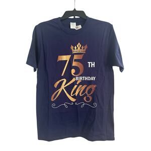 NWOT Port and Company Men's Cut Dark Blue 75th Birthday King T Shirt Size Small